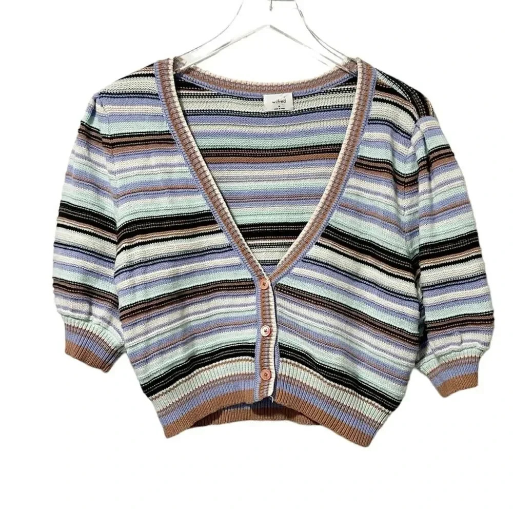 WILFRED Striped‎ Knit Cardigan Short Sleeve Sweater size M